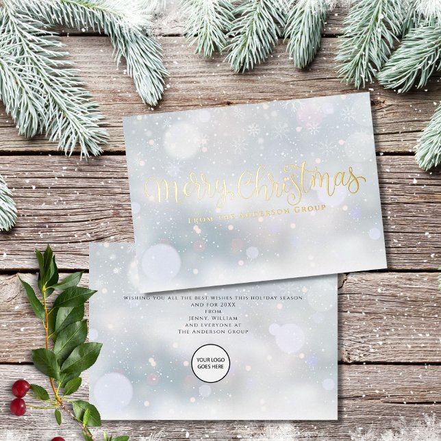 Merry Christmas Snow Corporate Business Logo Gold Foil Holiday Card (Creator Uploaded)