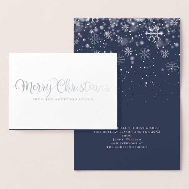 Merry Christmas Snow Corporate Holiday Silver Foil Card (Display)