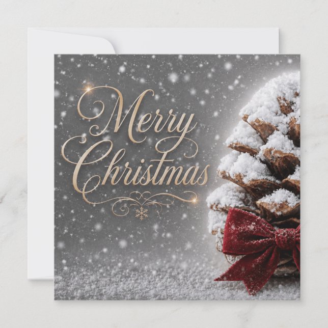Merry Christmas Snow Covered Pine Cone Invitation (Front)