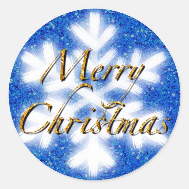 Merry Christmas  snow flake elegant calligraphy  Classic Round Sticker (Front)