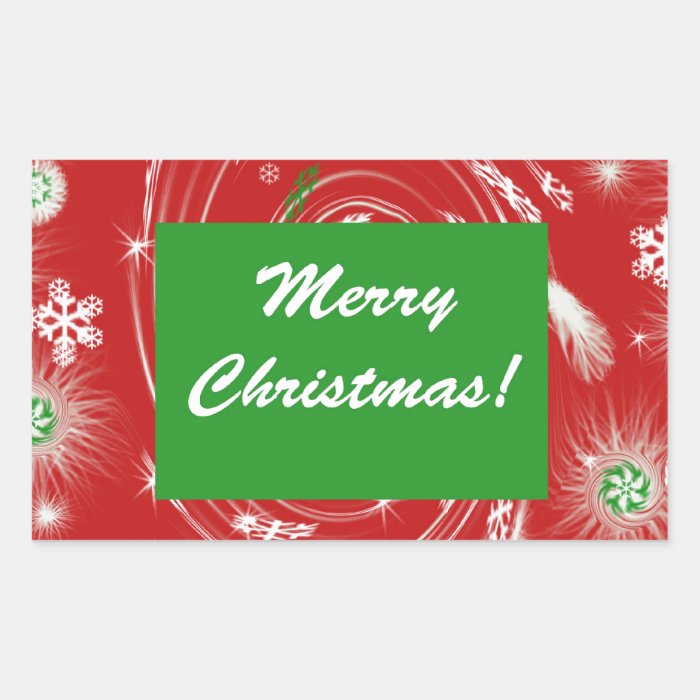 Merry Christmas Snow flakes   background red green Rectangle Stickers
