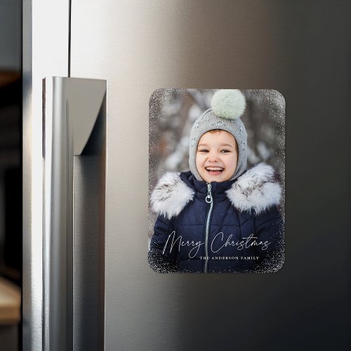 Merry Christmas Snow Flurries Photo Magnet