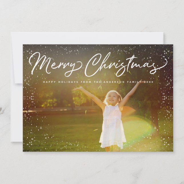Merry Christmas Snow Frame Holiday Photo Card (Front)