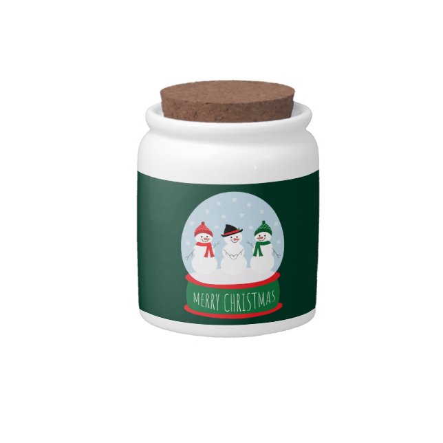 Merry Christmas Snow Globe Snowmen Candy Jar (Front)