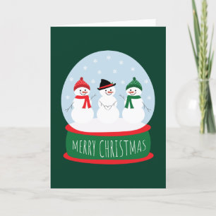 Merry Christmas Snow Globe Snowmen Holiday Card