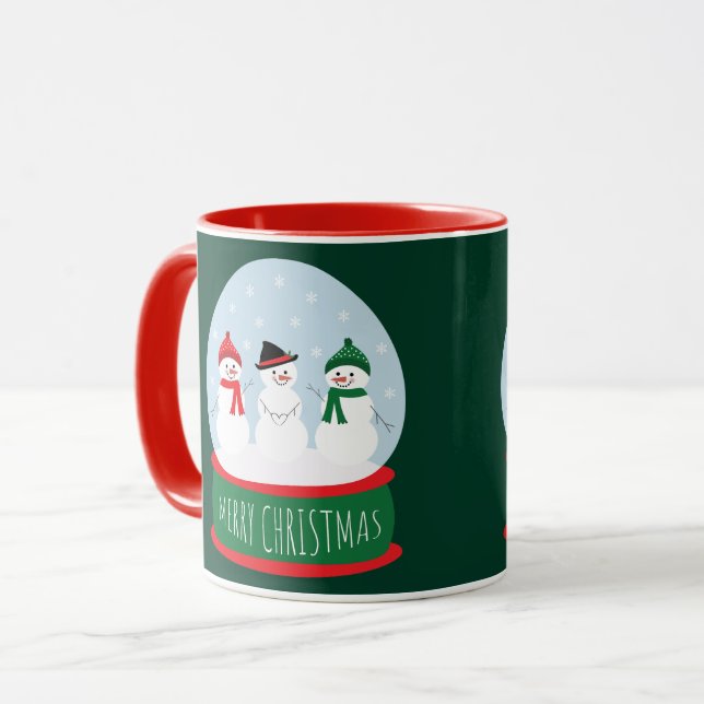 Merry Christmas Snow Globe Snowmen Mug (Front Left)