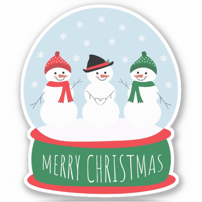Merry Christmas Snow Globe Snowmen Sticker (Front)