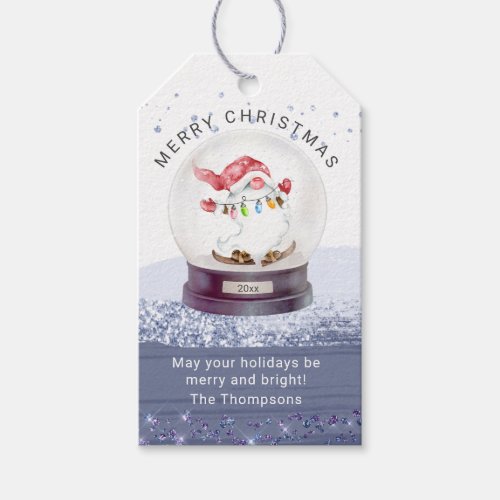 Merry Christmas Snow Globe Watercolor Gnome Gift Tags