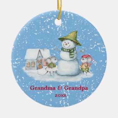 Merry Christmas Snow Holiday Grandma Grandpa Ceramic Ornament
