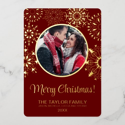 Merry Christmas Snow Insert Photo Family Frame  Foil Holiday Card