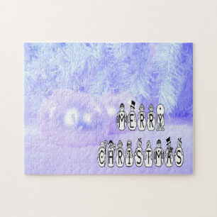 Merry Christmas Snow People Carolers Blue Jigsaw Puzzle