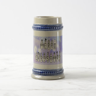 Merry Christmas Snow People Font, Blue Tint Snow Beer Stein