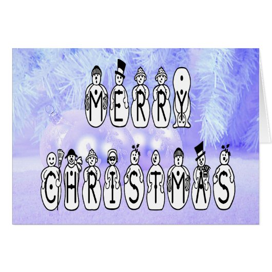 Merry Christmas Snow People Font, Blue Tint Snow Cards (Front Horizontal)