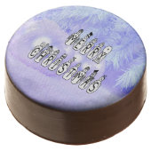 Merry Christmas Snow People Font, Blue Tint Snow Chocolate Dipped Oreo (Angled)
