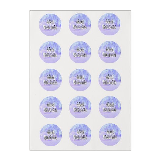 Merry Christmas Snow People Font, Blue Tint Snow Edible Frosting Rounds (Sheet)