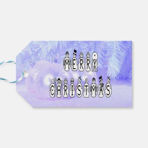 Merry Christmas Snow People Font Blue Tint Snow Gift Tags
