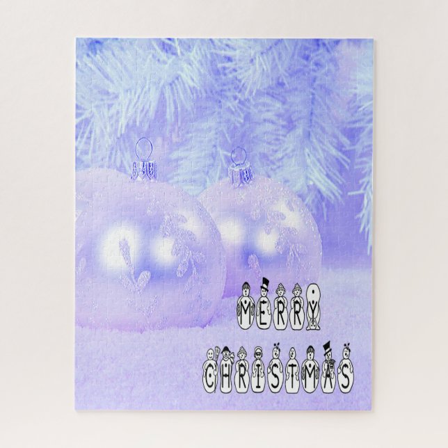 Merry Christmas Snow People Font, Blue Tint Snow Jigsaw Puzzle (Vertical)