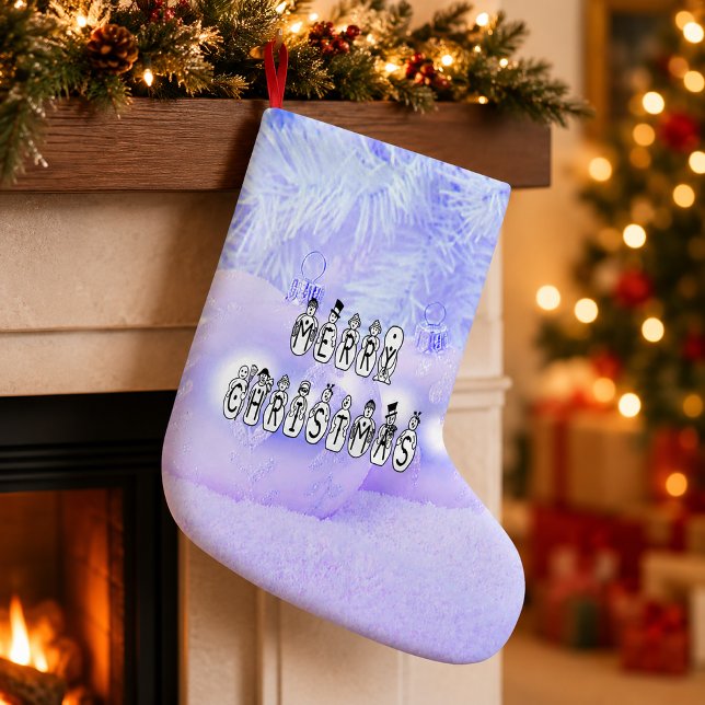 Merry Christmas Snow People Font, Blue Tint Snow Small Christmas Stocking (Merry Christmas Snow People Font, Blue Tint Snow Small Christmas Stocking)