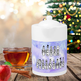 Merry Christmas Snow People Font, Blue Tint Snow Teapot