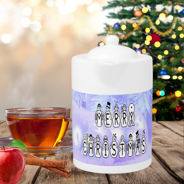 Merry Christmas Snow People Font, Blue Tint Snow Teapot (Merry Christmas Snow People Font, Blue Tint Snow Teapot)