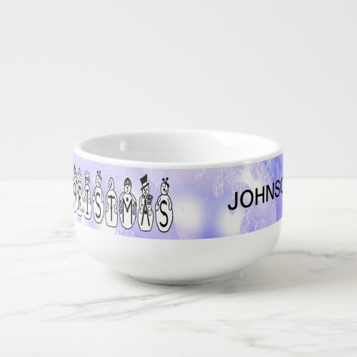 Merry Christmas Snow People Font Family Name Soup Mug