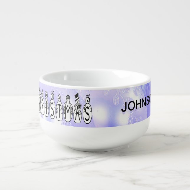 Merry Christmas Snow People Font Family Name Soup Mug (Front)