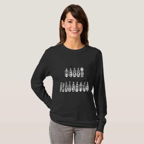 Merry Christmas Snow People Font Womens Lg Sleeve T_Shirt