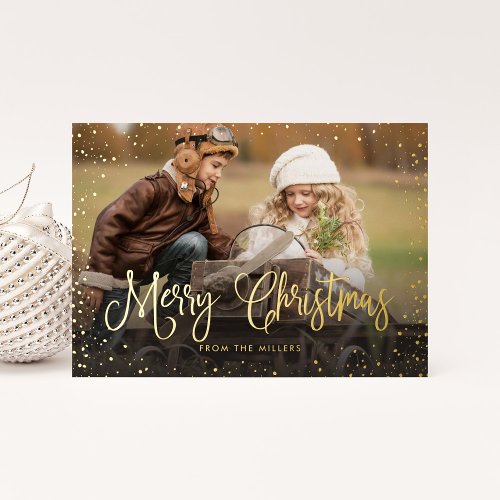 Merry Christmas Snow Photo Foil Holiday Card
