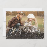 Merry Christmas Snow Photo Holiday Card<br><div class="desc">Celebrate the holidays with this chic Christmas card featuring modern script and snowfall.</div>