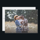 Merry Christmas Snow Photo Holiday Card<br><div class="desc">Celebrate the holidays with this chic Christmas photo card featuring modern script and snowfall.</div>