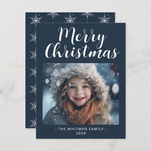 Merry Christmas Snow Photo Modern Holiday Card