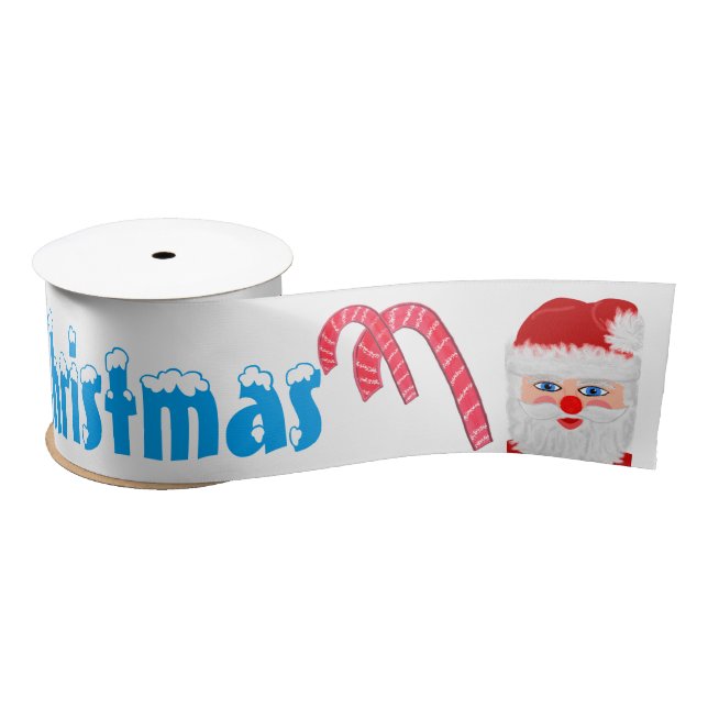 Merry Christmas Snow Santa Candy Canes 3 INCH Satin Ribbon (Spool)