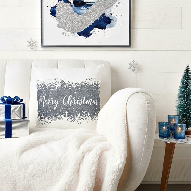 Merry Christmas snow Throw Pillow (Creator Uploaded)