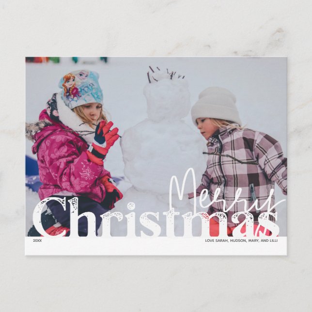 Merry Christmas Snow Type & Snowflake Photo Postcard (Front)