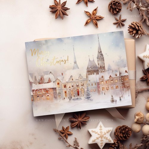 Merry Christmas Snow Winter Wonderland Landscape Foil Holiday Postcard