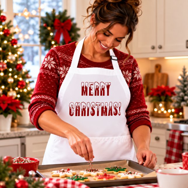 Merry Christmas Snowcap Fonts Adult Apron (Merry Christmas Snowcap Fonts Adult Apron)