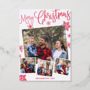 Merry Christmas Snowflake 4 Photos Letterpress Photo Cards