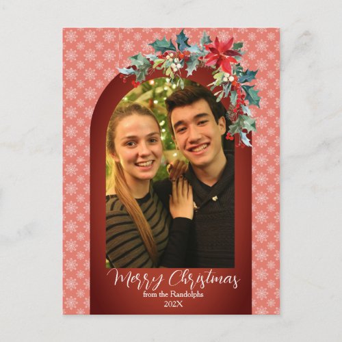 Merry Christmas Snowflake Arch Personalized Photo  Holiday Postcard