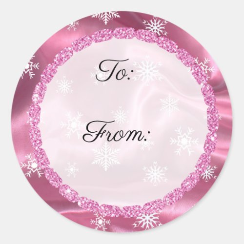 Merry Christmas Snowflake Black and Pink Stickers