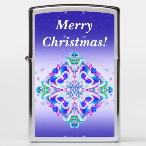 Merry Christmas snowflakeblue background   Zippo Lighter