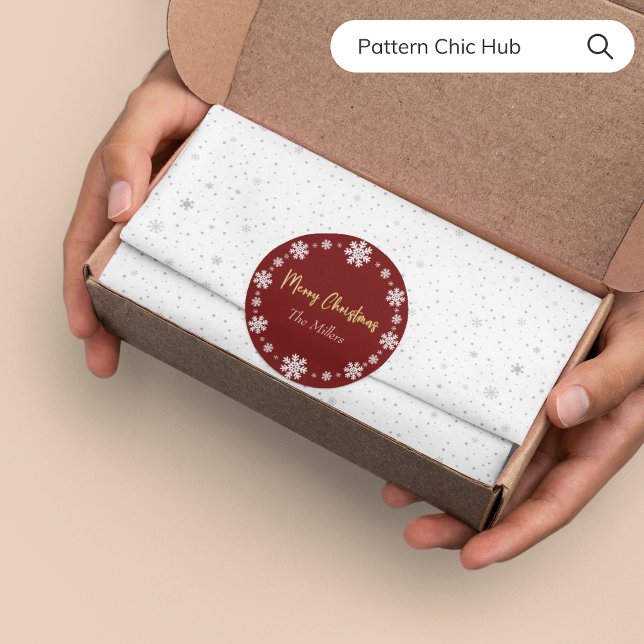 Merry Christmas Snowflake Elegant Modern Red Classic Round Sticker (Creator Uploaded)