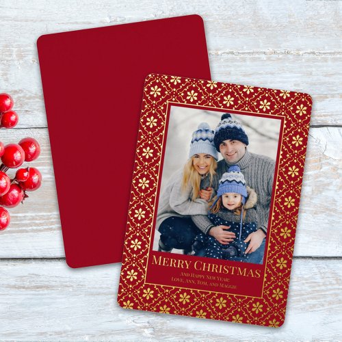 Merry Christmas Snowflake Elegant Red 1 Photo Foil Holiday Card