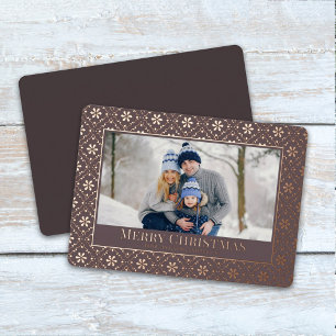 Merry Christmas Snowflake Elegant Rose Gold Photo Foil Holiday Card