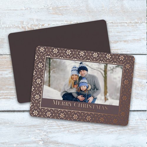 Merry Christmas Snowflake Elegant Rose Gold Photo  Foil Holiday Card