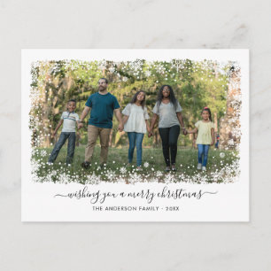 Merry Christmas Snowflake Elegant Script Photo Holiday Postcard