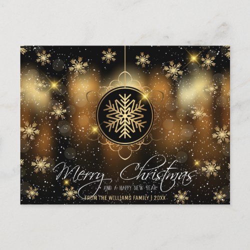 Merry Christmas Snowflake Gold Black Family Photo Holiday Postcard