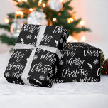 Merry Christmas snowflake mistletoe black pattern Wrapping Paper<br><div class="desc">Merry Christmas script typography snowflake mistletoe black pattern,  all the colors are editable, </div>