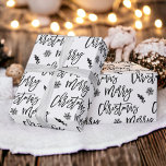 Merry Christmas snowflake mistletoe black white Wrapping Paper<br><div class="desc">Merry Christmas script typography snowflake mistletoe black on white pattern,  all the colors are editable, </div>