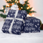 Merry Christmas snowflake mistletoe blue pattern Wrapping Paper<br><div class="desc">Merry Christmas script typography snowflake mistletoe navy blue pattern,  all the colors are editable, </div>