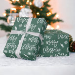 Merry Christmas snowflake mistletoe green pattern Wrapping Paper<br><div class="desc">Merry Christmas script typography snowflake mistletoe green pattern,  all the colors are editable, </div>
